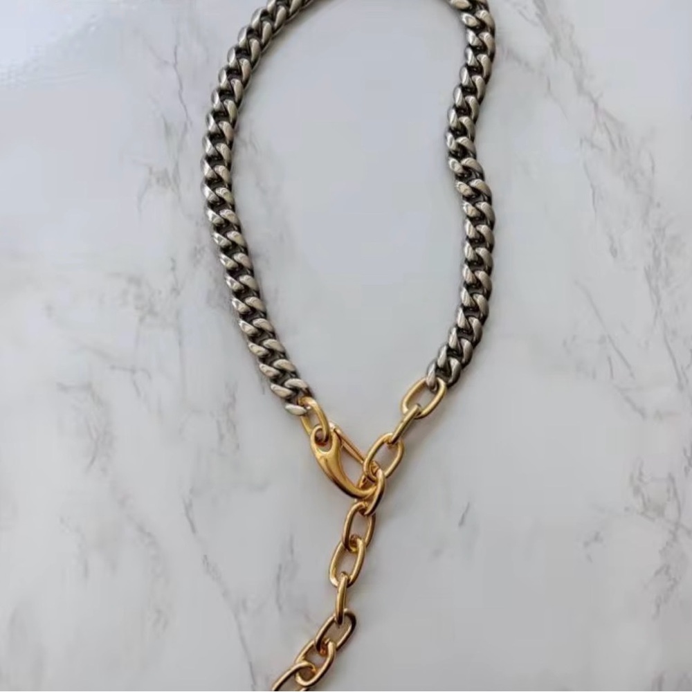 Mixed Stainless Steel Chain Link Necklace - Gold & Silver - Picture 6 of 8